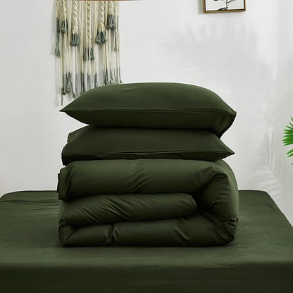 Pureant Dark Green Comforter Set Queen Dark Olive Bedding Set Solid Army Comforter for Women Men Hunter Queen Size Comforter Soft Minimalist Military Green Bedding Breathable
