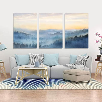 YJYart Foggy Forest Canvas Wall Art Landscape Mountain Wall Art for Living Room Sunrise Wall Decor Modern Artwork Canvas Prints Pictures for Wall Home Office Size 24"x 36"x 3pcs