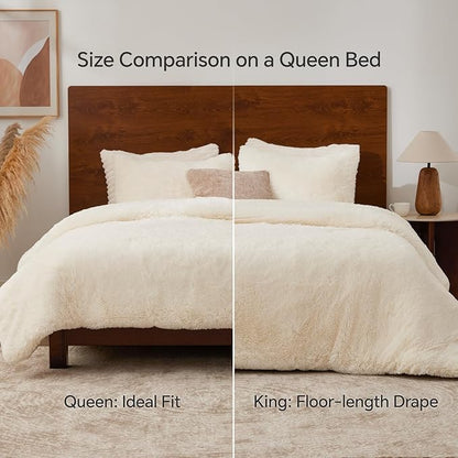 BEDELITE White Fluffy Comforter Set Queen Size, Fuzzy Faux Fur Comforter Bedding Set, 3Pieces Soft Warm Shaggy Bed Set (1 Comforter & 2 Pillowcases) as Gifts for Women