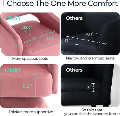 LINSY Swivel Barrel Chair, 360 Modern Swivel Accent Chair Boucle Swivel Chair Round, Pink Velvet Chairs with Arms, Small Barrel Chair for Small Spaces Bedroom Living Room