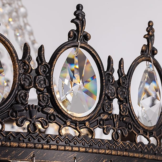 Vintage Crystal Chandeliers for Dining Room Light Fixture, 9-Light Antique Bronze French Empire Chandelier for Foyer Entryway Kitchen Island Bar Living Room, D24 x H27