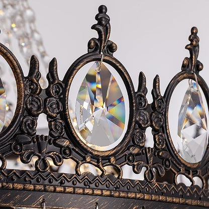 Vintage Crystal Chandeliers for Dining Room Light Fixture, 9-Light Antique Bronze French Empire Chandelier for Foyer Entryway Kitchen Island Bar Living Room, D24 x H27