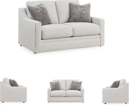 Signature Design by Ashley Maitelynn Contemporary Loveseat with Accent Pillows, Reversible Cushions and Sloped Arms, Light Gray