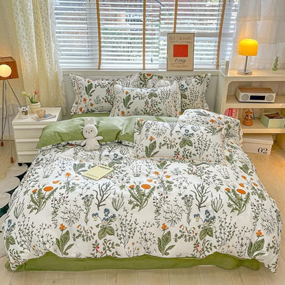 CLOTHKNOW Green Floral Full Size Comforter Sets 3Pcs Boho Bedding Comforter Sets Botanical Comforter with 2 x Pillow Cases