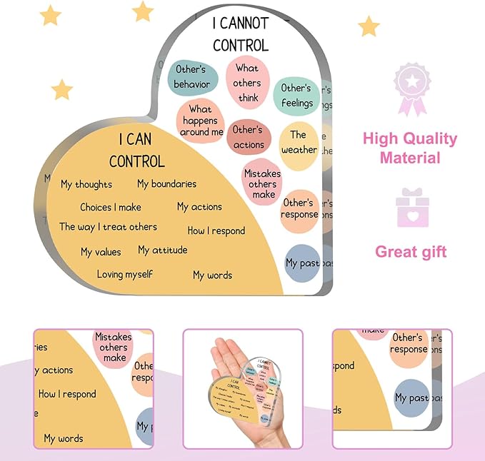 Things I Can Control Mental Health Decor, Acrylic Heart Gifts Mindfulness Decor for Therapy Office , School Counselor Sign Therapist Office Art Decorations for Therapist Office Living Room Bedroom
