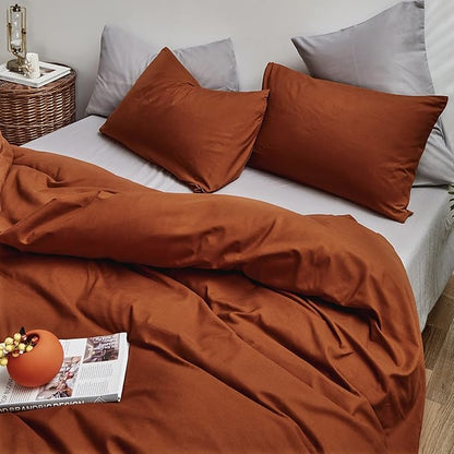 CLOTHKNOW Terracotta Queen Comforter Set 3Pcs Burnt Orange Bedding Comforter Sets Rust Queen Comforter Soft Caramel Queen Size Comforter Sets