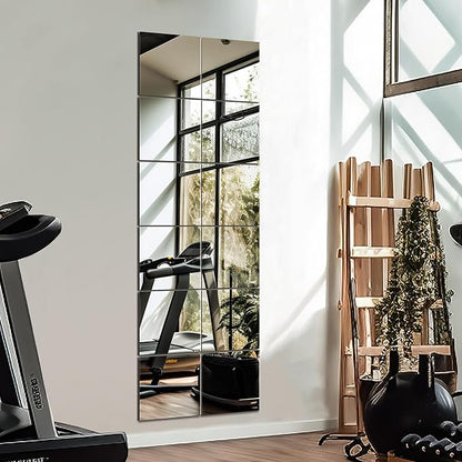 Home Gym Wall Mirror, 12"x12"x12PCS Full Length Home Gym Workout Mirror for Garage, Bedroom, Living Room, Over The Door