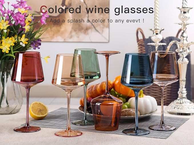 Green Wine Glasses Set of 6-18oz Colored Square Wine Glasses with Tall Long Stems and Flat Bottom,Crystal Colorful Wine Glass-Unique Gifts for Wine Lovers,Wedding,Engagement Gifts (Light Blue Sea)