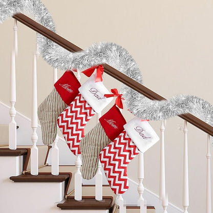 33FT Silver Tinsel Christmas Garland Metallic Twist Shiny Garland for Christmas Tree Decorations, Xmas Holiday Hanging Garland for Home Indoor Outdoor Party Supplies Decor (Silver, White)