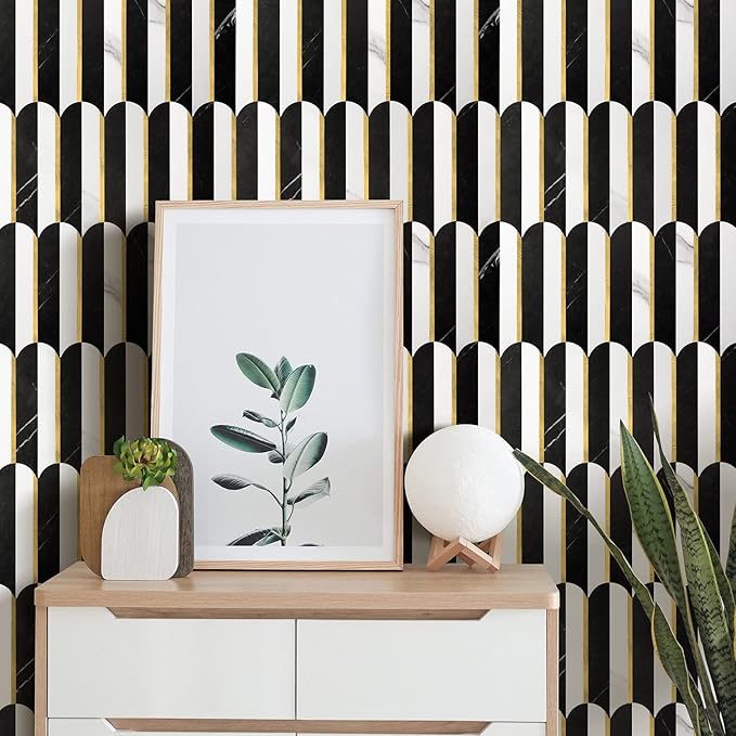 Vamos Tile Peel and Stick Backsplash Seamless Tile,Stick on Backsplash for Kitchen and Bathroom, Marble Look PVC Mixed Metal Gold Self Adhesive Metal Mosaic Tiles (1 Sheet)