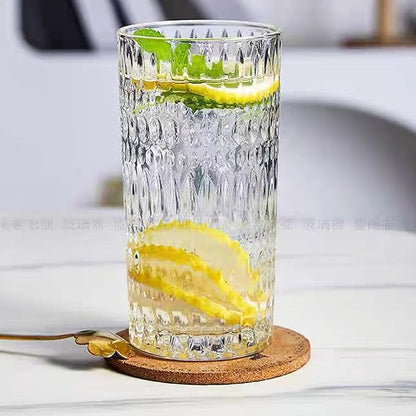 Highball Glasses Set of 4 15oz Vintage Glass Cups Fits Dinner Party - Unique Texture, Dishwasher Safe