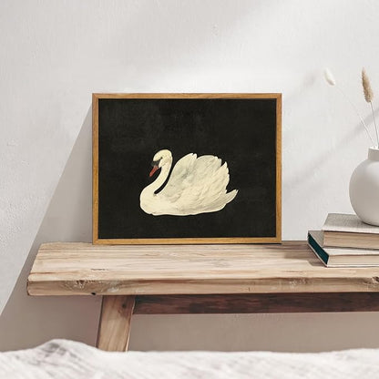KBKBART Framed Wall Art for Living Room, Swan Art Canvas Prints, Vintage Home Decor, Animal Oil Painting Picture, Bathroom Wall Decor Gifts for Friends or Family(8"x10")
