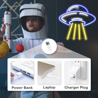 Lucunstar UFO Neon Sign For Room,Alien Spaceship LED Neon Light Sign,Cute Neon Sign,Space Neon Signs for Wall Decor,Blue UFO Neon Light Sign for Bedroom Game Room Wall Decor,Ufo Lovers