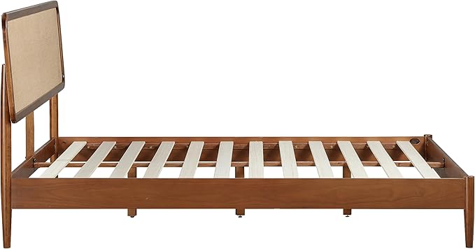 NTC Lupin Wooden Bed Frame with Headboard, Crafted from Walnut, Rubber Wood with Silent Slats and Wood Central Supports, 1000 Lb Capacity, Effortless Assembly, Queen - Dark Walnut
