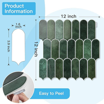 Art3d 12 x 12 Inch Heavy-Duty Peel and Stick Backsplash, Self-adhesive Wall Tiles for Kitchen Bathroom Decor, 10-Pack Dark Green