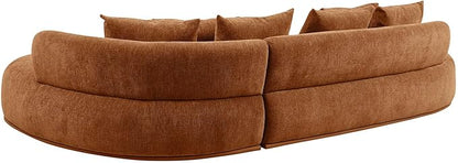 WILLIAMSPACE 134.63" Oversize Curved Sofa Cloud Couch with Round Chaise, Modern Upholstered Curved Sectional Sofa Couch with 6 Pillows for Living Room, No Assembly (Left-Facing,Orange)