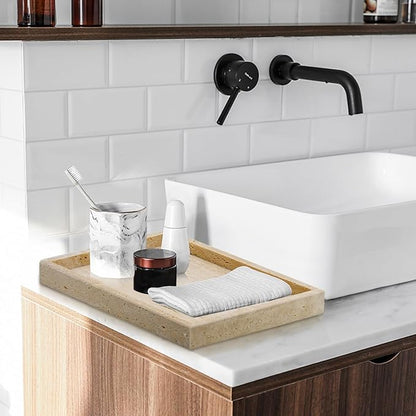 Travertine Tray,Bathroom Vanity Tray Non-Ceramic/Non-Resin,Marble Perfume Tray 12 x 8 inch (Travertine)