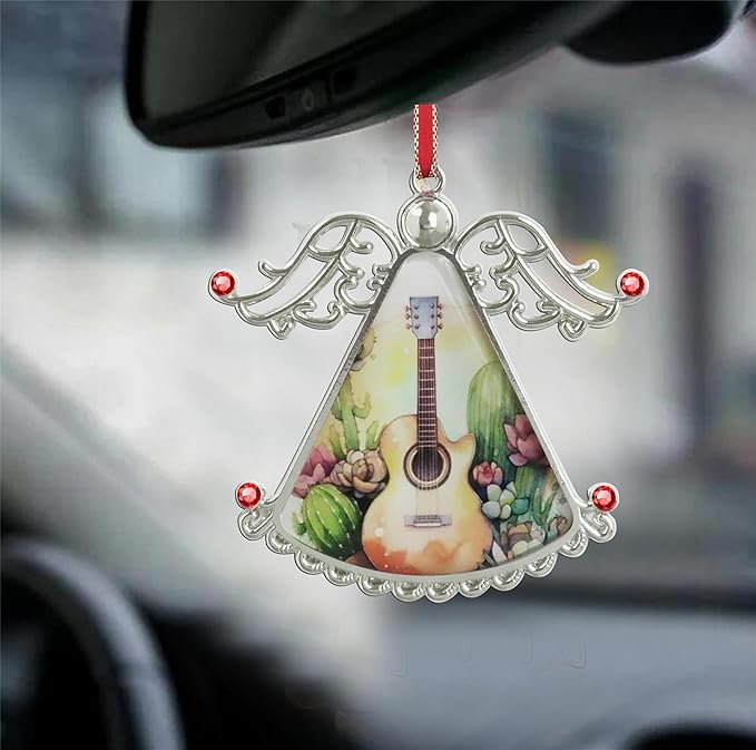 XUTAIGuitar Music Succulent Cactus Angel Christmas Tree Ornaments Christmas Ornament Glass Christmas Hanging Angel Glass Pendant for Holiday Decoration