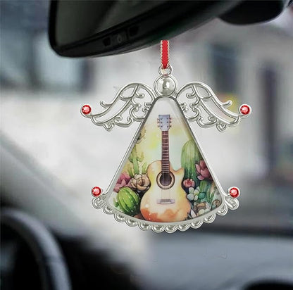 XUTAIGuitar Music Succulent Cactus Angel Christmas Tree Ornaments Christmas Ornament Glass Christmas Hanging Angel Glass Pendant for Holiday Decoration