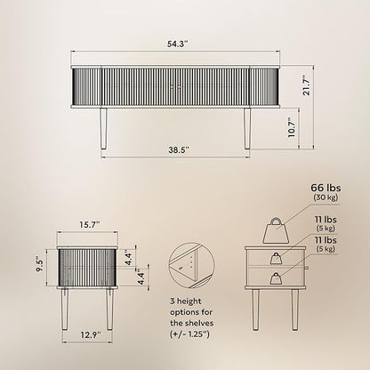 WERMO 55'' TV Stand with Storage and Shelves for 32-60 inch TV. Wood Entertainment Center with Doors for Living Room and Bedroom, Mid Century Modern Console Table, Television Stand (Walnut)