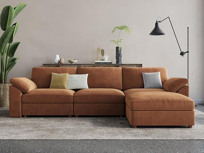 EASE MOOSE Brown Sectional Modular Sofa，Oversized L Shape Sectional Couch Wide Deep Modular Sofa Brown Couch