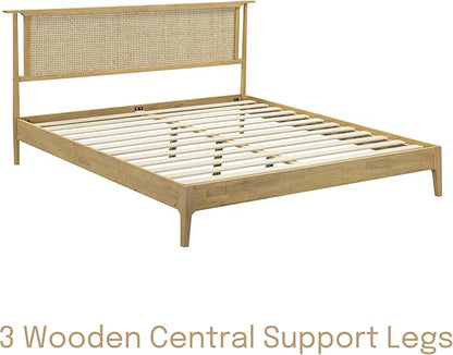 NTC Ruby Wooden Bed Frame with Headboard, Solid Wood Foundation with Silent Slats and Wood Central Supports, 1000 Lb Capacity, Effortless Assembly, Multiple Sizes and Colors (Sand, King)