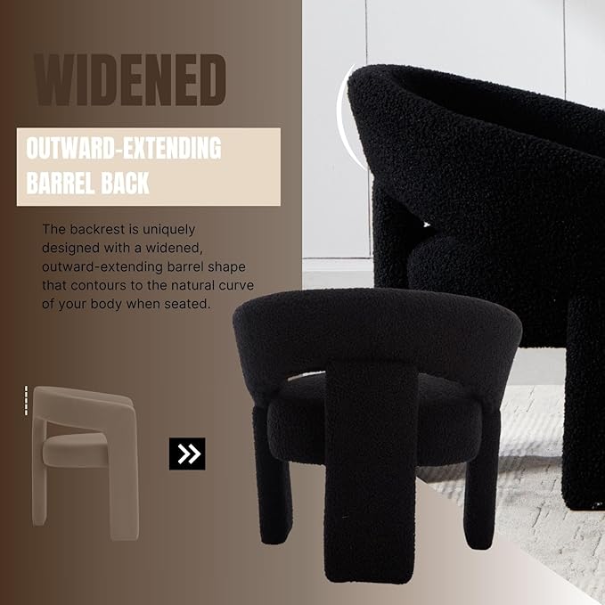 Modern Accent Chair Black Sherpa Round Barrel Armchair Comfy Upholstered Lounge Chair for Living Room Bedroom Reading Chair Vanity Chair Comfy Office Waiting Room Chairs