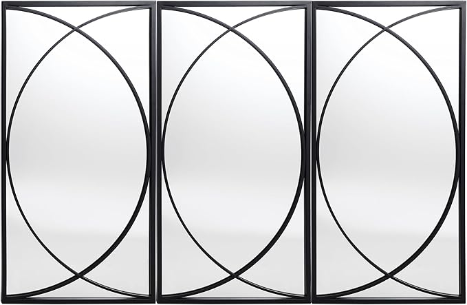 LuxenHome 3 Pieces Black Metal Rectangular Wall Mirror Set Large Vanity Mirror for Bedroom, Black Accent Metal Entryway Wall Mirror, Wall Mounted Mirror Living Room Wall Decor