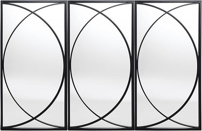 LuxenHome 3 Pieces Black Metal Rectangular Wall Mirror Set Large Vanity Mirror for Bedroom, Black Accent Metal Entryway Wall Mirror, Wall Mounted Mirror Living Room Wall Decor