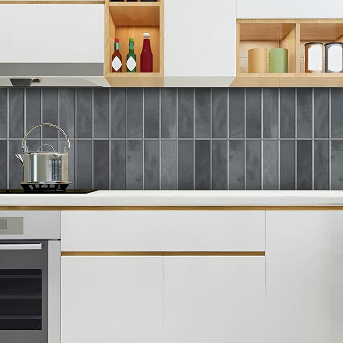 5 Pack Peel and Stick Backsplash Subway Tiles, Extra Thick 3D Wall Panels, Heat & Water Resistant, Easy DIY Kitchen, Bathroom, Laundry, Fireplace & Rental Home Wall Décor (12 x 12 in), Gray