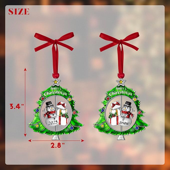 Christmas Tree Ornament Metal Silver Hanging Rotatable Design Charm Holiday Decorative Pendant Gift Keepsake (Snowman 2025)