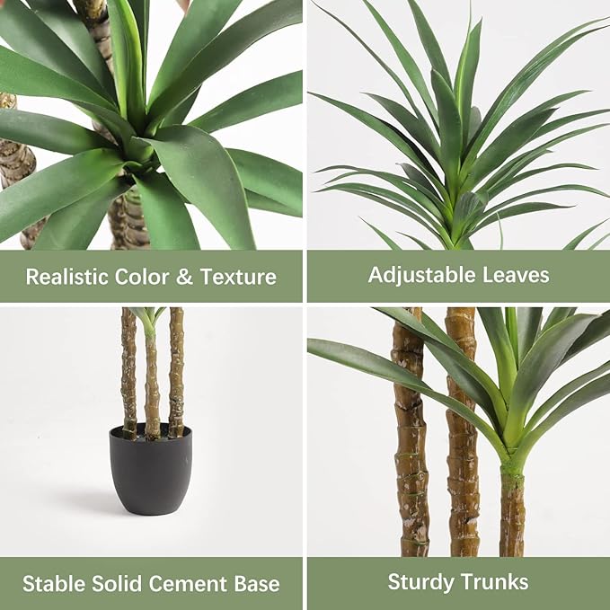 Artificial Tree 5.3Ft Faux Agave Plant with 3 Heads in Plastic Pot Fake Tree for Home Decor Indoor or Outdoor Office Decoration Housewarming Gift