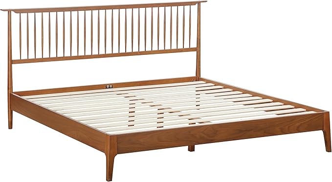 NTC Ruby Wooden Bed Frame with Headboard, Crafted from Walnut, Rubber Wood with Silent Slats and Wood Central Supports, 1000 Lb Capacity, Effortless Assembly, King - Dark Walnut