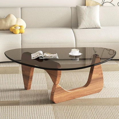 Modern Glass Coffee Table for Living Room, Mid Century Coffee Table, Stylish Coffee Tables, Suitable for Bedroom Living Room Reception Office Tables（Walnut/Grey，Large）