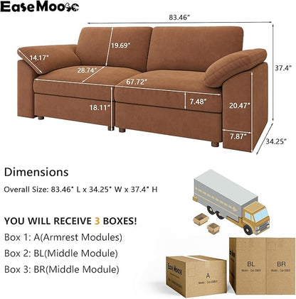 EASE MOOSE Modern Loveseat Sofa for Living Room, Comfty 2 Seat Solid Wood Frame Sofa, FSC Certified Modern Deep Seat Couch, Removable Cover,Brown