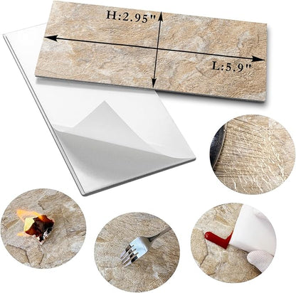 AULIGET 3" x 6" Subway Tile Peel and Stick Backsplash, Thick PVC Stick on Wall Tiles (100, Sandstone)