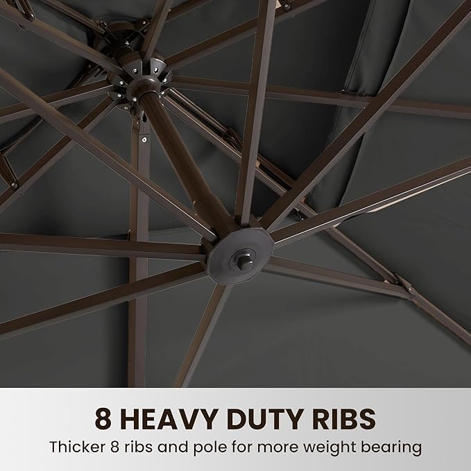 9' X 12' Cantilever Patio Umbrella Outdoor Heavy Duty Double Top Windproof Rectangle Offset Umbrellas with 360-degree Rotation for Pool Deck Backyard, Grey