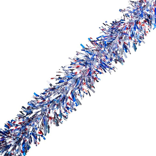 Metallic Red, White and Blue Twist Garland - 4 Inches x 25 Feet Long