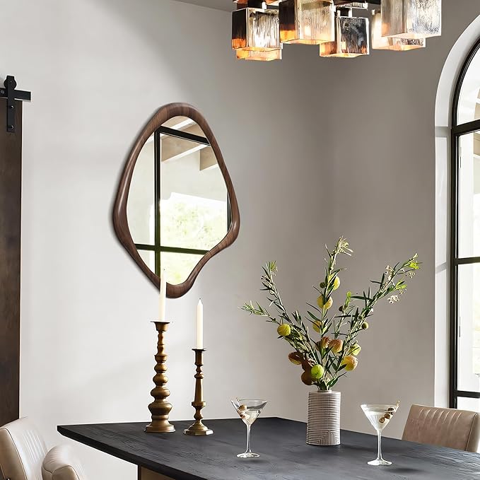 LuxenHome Asymmetrical Wall Mirror, 23"x 29" Classic Brown Irregular Mirror, Rustic Farmhouse Mirror for Bathroom, Wall Mirrors Decorative for Bedroom Living Room Entryway Hall