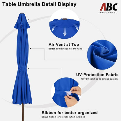 ABCCANOPY 9ft Scalloped Patio Umbrella, Outdoor Table Umbrella with Tilt and Crank, Fiberglass Ribs Deck Umbrella for Patio, Pool, Garden, Picnic (Blue)