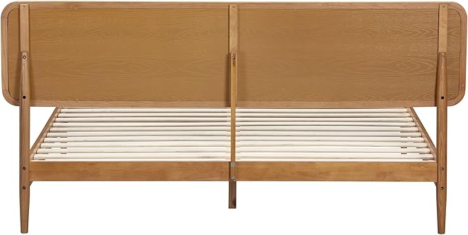 NTC Lupin Wooden Bed Frame with Headboard and Natural Rattan, Solid Oak/Rubber Wood Foundation with Silent Slats, 1000 Lb Capacity, Effortless Assembly (Natural Cane - Rustic Oak, King)