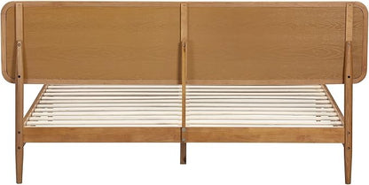 NTC Lupin Wooden Bed Frame with Headboard and Natural Rattan, Solid Oak/Rubber Wood Foundation with Silent Slats, 1000 Lb Capacity, Effortless Assembly (Natural Cane - Rustic Oak, King)