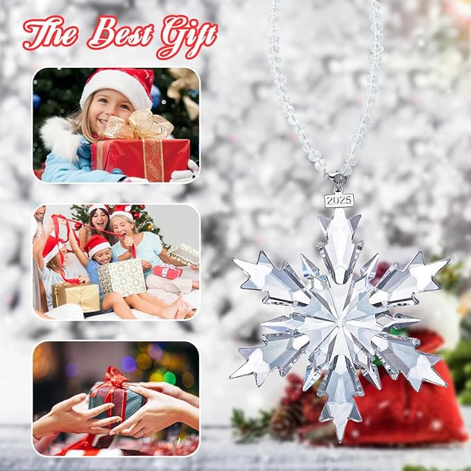 2025 Annual Edition Snowflake Christmas Ornament, Display Winter House Decor with Gift Box (Clear Crystal A)