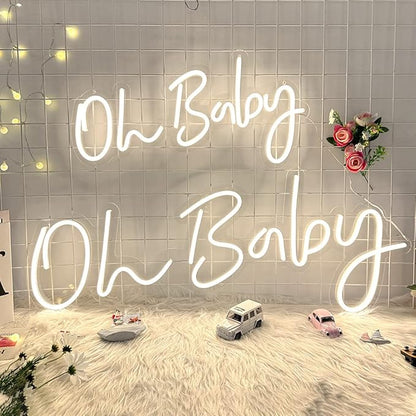 DIVATLA 38"x15" Large Oh Baby Sign for Backdrop - Oh Baby Neon Sign Dimmable Light Up Sign for Gender Reveal, Wedding, Birthday Party Bedroom Wall Decor