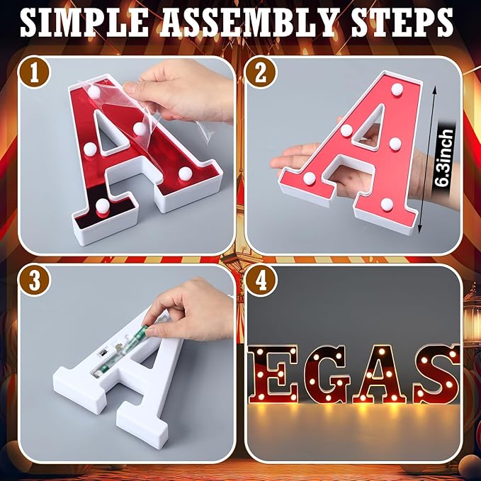 Las Vegas Light up Letters Sign Party Decorations Battery Powered Marquee Lighted Sign LED Alphabet Letter Lights for Night Party Tabletop Decor Supplies