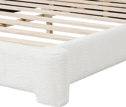 King Size Bed Frame, Upholstered Cloud Boucle Platform Beds Frames with Headboard, Anti-Collision Soft Rounded Corners Footboard, No Box Spring Required, Easy Assembly (23.8" White, King)