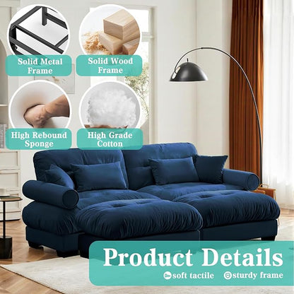 SoarFlash Modern Sofa Couches for Living Room, Small Sectional Sofa Set with Reversible Chaise, Sleeper Sofas and Modular Couch Function, Suitable for Small Spaces in Apartment, Blue