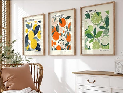 Fruit Market Wall Art Decor Kitchen Lemon Pictures Wall Art Fruit Botanical Prints Poster Orange Green Canvas Kitchen Artwork for Dining Room 12x16 Inch Unframed Set of 3