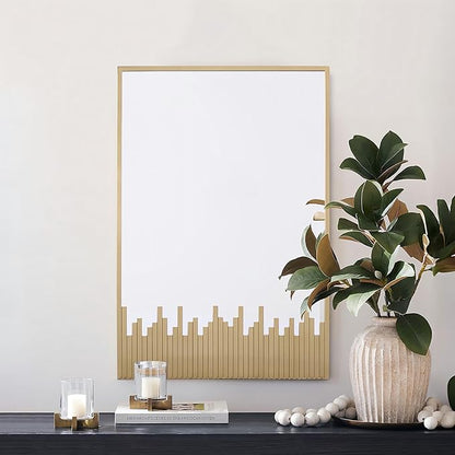 LuxenHome Metal Wall Mirror, Cityscape Gold Metal Frame Rectangular Mirror Decorative for Living Room, Bedroom, Bathroom, Entryway, Vanity Mirror (32 x 22 inch)