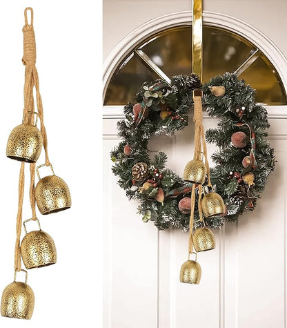 Styleonme Christmas Decoration Bells, Jute Rope Metal Decorative Cow Bells, Christmas Bells for Decoration, Brass Vintage Handmade Country-Style, 2025 Christmas Ornament